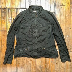 Paris Blues Utility Jacket‎ Women Medium Green Ramie Long Sleeve Snap Inside Zip